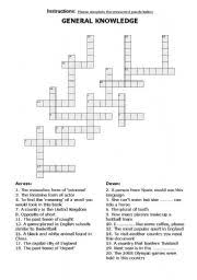 Medium level general knowledge crossword puzzles printable. General Knowledge Crossword Esl Worksheet By Cagey007