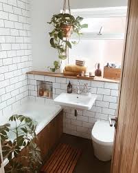 Small Bathroom Ideas Subway Tiles Houseplants Wooden Bath Panel Minimalist Small Bathrooms Wooden Bath Panel Bathroom Inspiration