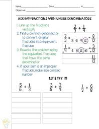 Adding and subtracting fractions with unlike denominators. Adding Fractions And Mixed Numbers With Unlike Denominators Guided Math Notes
