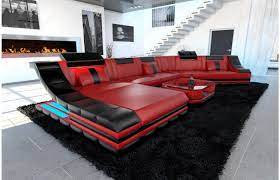Leder Wohnlandschaft Turino Cl Mit Led In Rot Schwarz Exklusiv Bei Sofa Dreams Modern Sofa Sectional Home Sofa