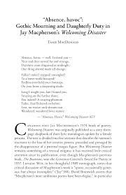 Absence, havoc”: Gothic Mourning and Daughterly Duty in Jay Macpherson's  Welcoming Disaster