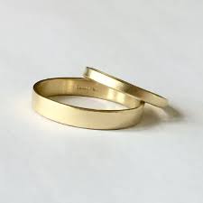 Two Plain Gold Rings 18 Carat Recycled Yellow Gold By Firewhite Plain Gold Wedding Bands Wedding Rings Simple Gold Wedding Bands Women
