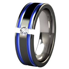 Abyss Black Tension Set Titanium Ring Blue Wedding Rings Titanium Wedding Rings Custom Wedding Rings