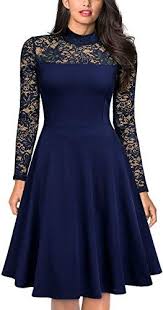 New Knitee Women S Vintage Floral Lace Mock Neck Long Sleeve Evening Party Cocktail Fit Flare Formal Swing Dress Online Melyssarubyclothing In 2020 Cocktail Dress Lace Lace Dress Dresses
