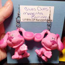 BLUES CLUES Upcycled Toys Earrings Blue Magenta Thinking - Etsy