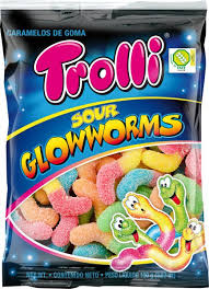 Trolli is a german confectionery brand used by trolli gmbh (formerly mederer gmbh) worldwide and by ferrara candy company in the united states. Trolli Sour Glowworms 3 53oz Loshusan Supermarket Trolli Jamaica