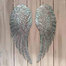 Large Metal Angel Wings Wall Decor Distressed Silver Tiffany Blue White Shabby Chic Cottage Chic Angel Wings Wall Decor Angel Wings Wall Metal Wings