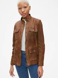 Utility Leather Jacket With Rib Knit Trim Gap Coats Jackets Women Stylish Outerwear Outerwear Women