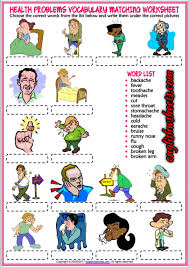 Health Problems Esl Vocabulary Matching Exercise Worksheet In 2020 Worksheets For Kids Health Problems Exercise For Kids