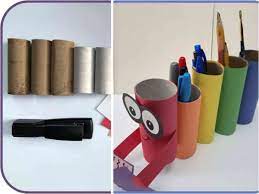 Atık malzemelerden geri dönüşüm fikri kolay dıy (waste material craft ideas) ▻kağıtlar ile neler yapabilirsiniz arkadaşlar bu. Tuvalet Kagidi Rulolarindan Tirtil Kalemlik Yapimi Akcali Sprey Boya