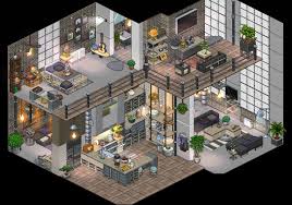 Industrial Habbo Loft In 2020 Pixel Art Landscape House Illustration Cool House Designs