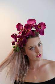 Purple Orchid Flower Crown Headdress Festival Headpiece Fascinator Purple Orchids Festival Headpiece Orchid Flower