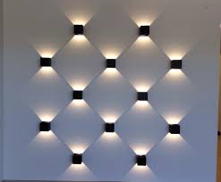 Led Light Wall The Shadows Create The Multidimensional Effect Would Look Great Indoors Or Out Wall Lighting Design Wall Lights Compound Wall Design