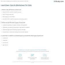 Land Uses Quiz Worksheet For Kids Study Com
