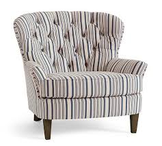 Cardiff Upholstered Tufted Armchair With Nailhead Antique Stripe Pottery Barn Tufted Arm Chair Armchair Upholstered Chairs