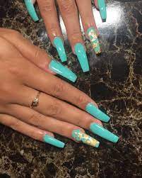 Teal Nails 40 Teal Color Nail Designs You Will Fall In Love Teal Nails Teal Nail Designs Teal Acrylic Nails
