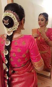 Blouse Design With Traditional South Silk Saree South Indian Bride Hairstyle Indian Bridal Hairstyles Bridal Blouse Designs