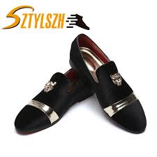 Fashion Men Party And Wedding Handmade Loafers Men Velvet Shoes With Tiger And Gold Buckle Men Dress Shoe Men S Flats Size 37 48 Leather Shoes Men Dress Shoes Men Party Dress Shoes