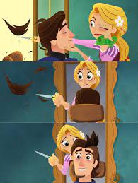 Rapunzel Accidently Gives Eugene A Bad Haircut When Pascal Sneezes On Her Shoulder Rapunzel S Tangled Adventure Disney Tangled Tangled Pictures Disney Funny