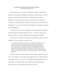 Pdf A World Outlook For The Knights Of Rizal Manuel B Quintal Academia Edu Welcome to our website knights of rizal, k.o.r charleroi chapter. world outlook for the knights of rizal