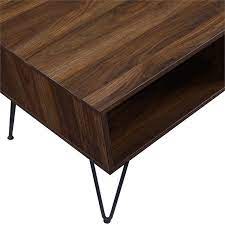 Round tables are easy to move around while square tables pair well with sectionals. 42 Inch Angled Dark Walnut Coffee Table With Hairpin Legs Af42croctdw
