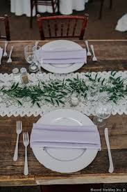 Simple Wedding Place Setting Idea Greenery And Lace Table Runner And Purple Napki Wedding Table Settings Purple Wedding Table Settings Wedding Place Settings