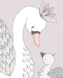 Swan Nursery Art Swan Mama And Baby My Darling Sweet Melody Designs Tuval Sanati Tablolar Illustrasyonlar