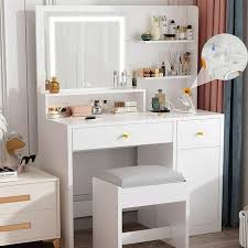 Chvans White Vanity Desk With Led Light