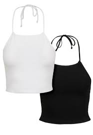 93% polyester, 7% elastane see our size chart for details. Ladies Cropped Neckholder Top 2 Pack Tb3403a