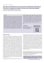 Pdf Prevalence Of Warfarin Drug Interaction And Warfarin