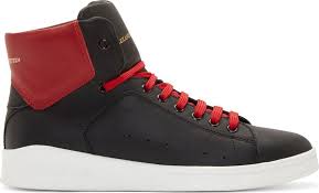 Black And Red High Tops Alexander Mcqueen Black Red Matte Leather High Top Sneakers Mens Sneakers Casual Leather High Tops High Top Sneakers