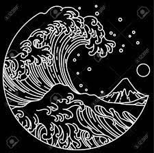 Follow the vibe and change your wallpaper every day! Japanese Great Wave Line Art In Round Shape Illustration Isolated On Black Background Editable Stroke Ocean Of Kanagawa Royalty Free Cliparts Vectors And Stock Illustration Image 132821836