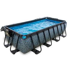 Exit Piscine Tubulaire Rectangulaire Stone Bache Et Filtre A Sable 4x2 M Gris Roseoubleu Fr