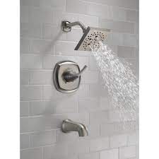 Delta t17294 i in 2020 shower faucet shower heads shower fixtures. Delta Portwood Single Handle 5 Spray Tub And Shower Faucet With H2okinetic In Spotshield Brushed Nickel Valve Included 144770 Sp The Home Depot