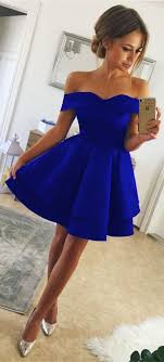 Short Satin V Neck Off The Shoulder Homecoming Dresses Royal Blue Prom Cocktail Dresses Short Cocktail Dress Hoco Dresses Cute Dresses