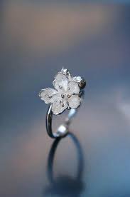 Sterling Silver Flower Ring Cherry Blossom Ring Flower Gold Bangles Design Raw Gemstone Jewelry Silver Flower Ring