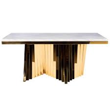Modern Gold Waterfall Rectangular Marble Top Dining Table Dining Table Marble Marble Top Dining Table Dining Table