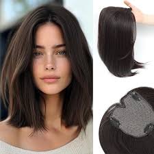 Seamless Straight Head Top Hairpiece Free Part Clip in Topper With Side  Part Bangs (Dark Brown) : Amazon.com.au: Beauty