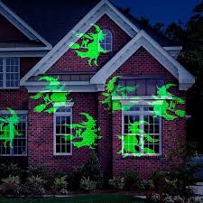 With A Flying Witch With Cat Lightshow Project Green Witches Fly Through The Air With A Halloween Yard Props Halloween Outdoor Decorations Fun Halloween Decor