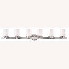 Sea Gull Lighting Visalia 28 25 In W 4 Light Brushed Nickel Bathroom Vanity Light With White Etched Glass Shades 4825904 962 Bath Light Livex Lighting Contemporary Bathroom Lighting