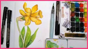 Ink and watercolor painting, also known as ink and wash, or line and wash are two media that have long gone hand in hand with each other. Daffodil Pen Ink Watercolor Tutorial Real Time For Beginners Youtube