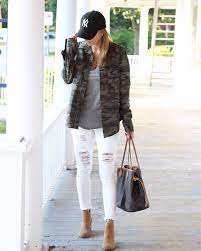 Military Camo Look For Fall Fall Style Featuring Camo Button Down Shirt From Forever 21 Aritzia Babaton Grey T Fashion Camo Jacket Outfit Outfits With Hats