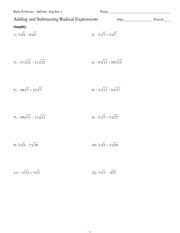 Examples simplify the following expressions solutions to the above examples the above expressions are simplified by first factoring out the like radicals and then. Adding And Subtracting Radical Expressions Worksheet Worksheet List