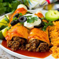 This Beef Enchiladas Recipe Is Seasoned Ground Beef Wrapped In Flour Tortillas And Topped With Red Beef Enchiladas Beef Enchilada Recipe Ground Beef Enchiladas