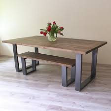 Capping the design is a veneer wood tabletop with a starburst. Holborn Modern Industrial Style Dining Table Wooden Metal U Shaped Legs Rustic Ebay