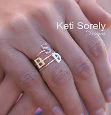 50 Off Stacking Initials Ring Sterling Silver Yellow Gold Or Rose Gold Initial Ring Initial Stacking Rings Stacking Ring Set