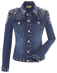 Harald Gloockler Damen Jeansjacke Denim Blau Mit Nieten Und Strass Roupas Bordadas Tendencia Em Jeans Costumisar Camisetas