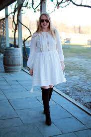 How To Wear A White Dress In Winter Style Blueprint Com Boston Blogger Winter How To Wear White In Winter Transitioning Su Winter Dresses Fashion White Dress