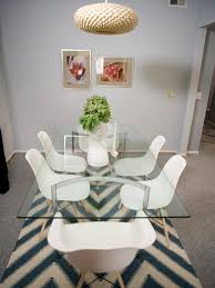 Design Ideas Midcentury Dining Room With Glass Top Table And Molded Chairs Glass Top Dining Glass Dining Room Table Modern Dining Room Dining Table Makeover