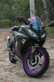 Black And Purple Motorcycle Club Purple Black Kawasaki Ninja 300 With Double Bubble Iridium Windshield Kawasaki Ninja 300 Purple Motorcycle Sports Bikes Motorcycles